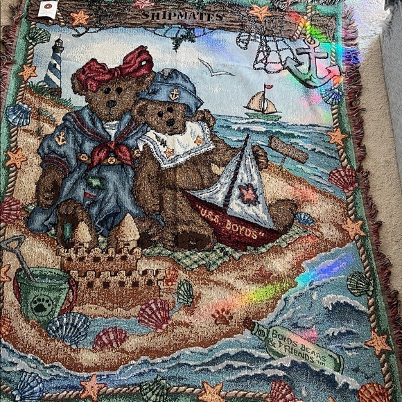 NWT Tapestry Woven Throw Blanket Boyds Bears Shipmates Sailor Beach 51 x 68 - Picture 1 of 5